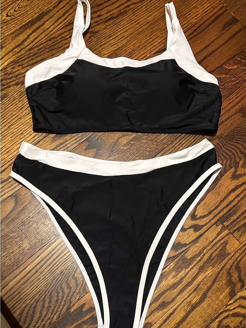 Black and White Two-Piece Women's Swim Set - high waist bikini